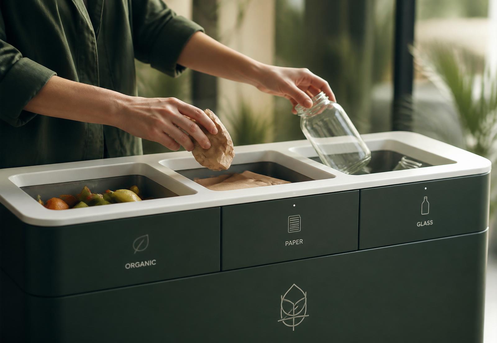 Tri des déchets à la source dans une station Poubelle Écologique